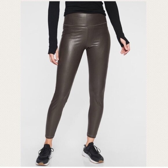 Athleta All Over Gleam Faux Leather Leggings in Olive Green Medium - Picture 1 of 6